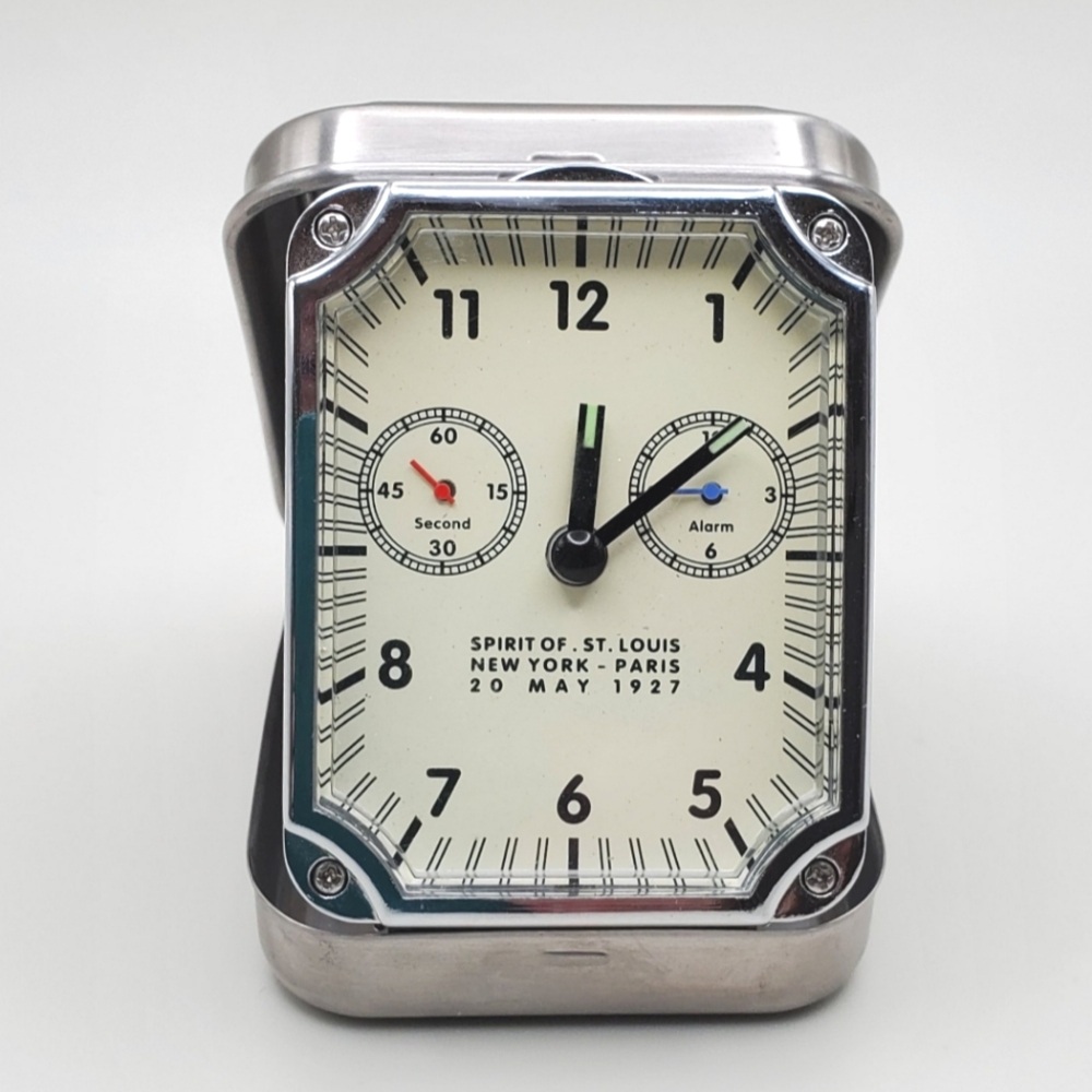 Vintage Spirit Of St. Louis McCook Field Tin Alarm Clock Imprinted Exxon Mobile